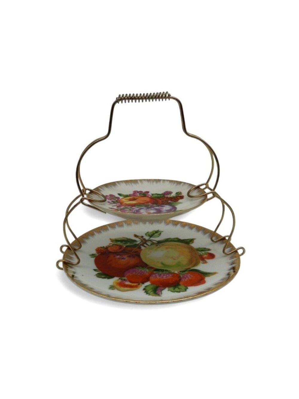 Vintage Giftcraft Two-Tier Dessert or Tidbit Server Fruit Design Japan 6"